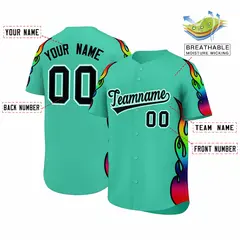 Bright Green Graffiti Multicolored Flames Baseball Jersey 2