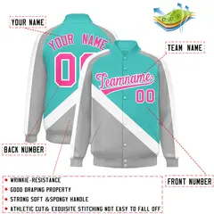 Bright Green Gray Raglan Full-Snap Letterman Baseball Jacket 2