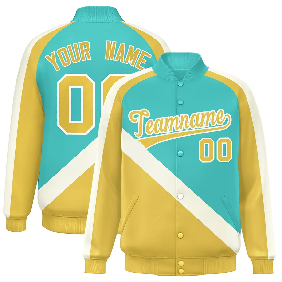 Bright Green Khaki Raglan Varsity Full-Snap Letterman Baseball Jacket