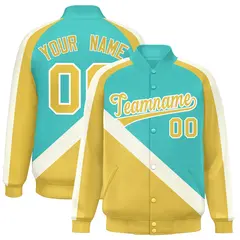 Bright Green Khaki Raglan Varsity Full-Snap Letterman Baseball Jacket 1
