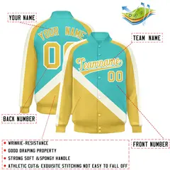 Bright Green Khaki Raglan Varsity Full-Snap Letterman Baseball Jacket 2