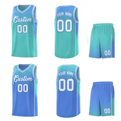 Bright Green Light Blue Dot Pattern Reversible Gradient Basketball Jersey Kits 2