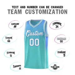Bright Green Light Blue Dot Pattern Reversible Gradient Basketball Jersey Kits 4
