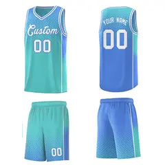 Bright Green Light Blue Dot Pattern Reversible Gradient Basketball Jersey Kits 5