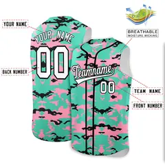 Bright Green Light Pink Black Camo Sleeveless Baseball Jersey 2