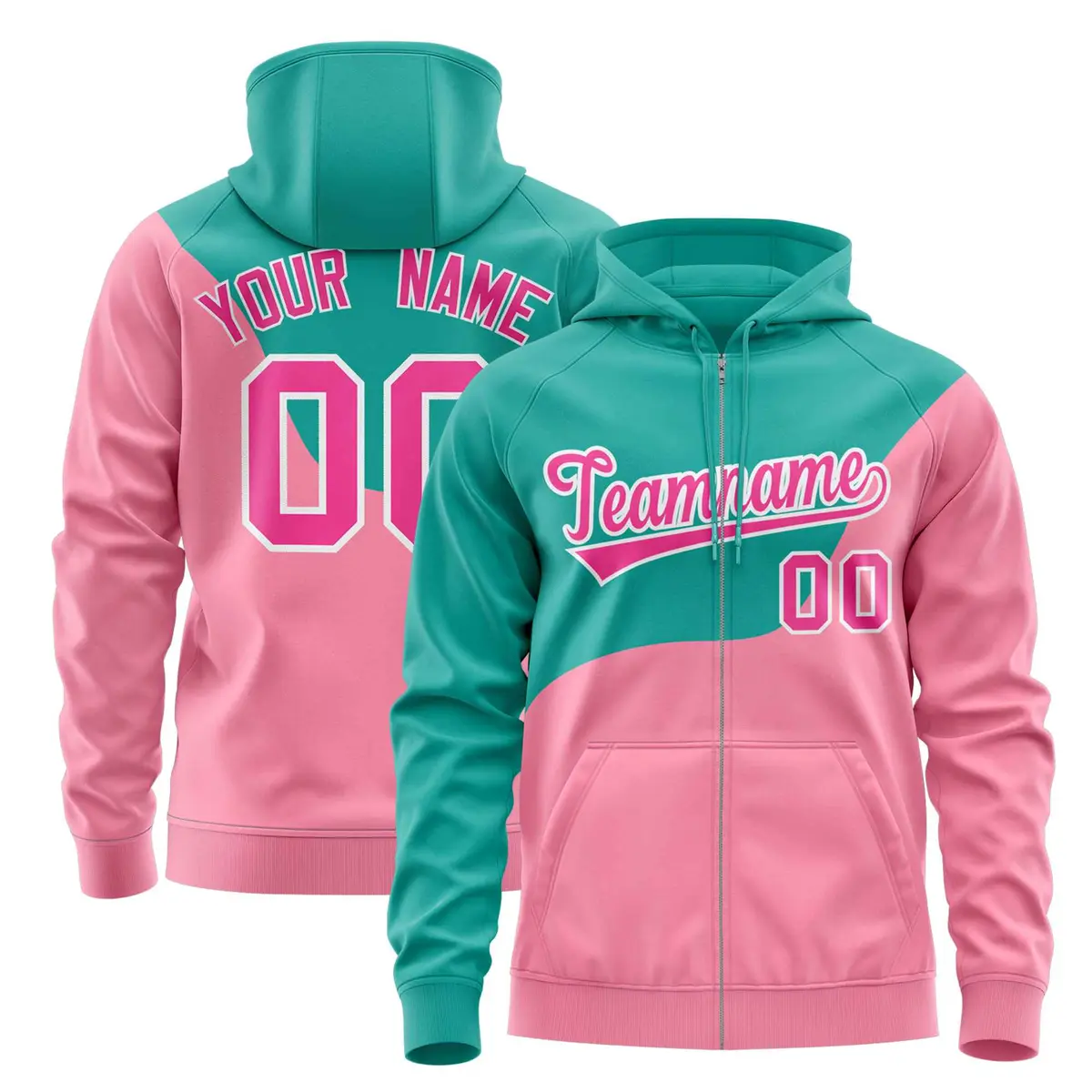 Bright Green Light Pink Color Block Wave Varsity Letterman Jacket Hoodie