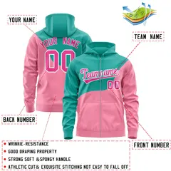 Bright Green Light Pink Color Block Wave Varsity Letterman Jacket Hoodie 4
