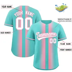 Bright Green Light Pink Gradient Lapel Baseball Jersey 2