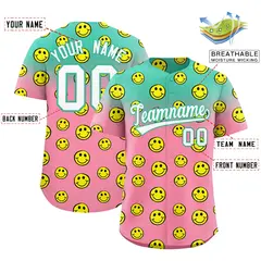 Bright Green Light Pink Graffiti Gradient Smile Baseball Jersey 2