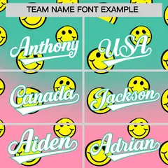 Bright Green Light Pink Graffiti Gradient Smile Baseball Jersey 3