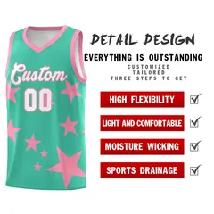 Bright Green Light Pink Graffiti Star Print Basketball Jersey Sets 2