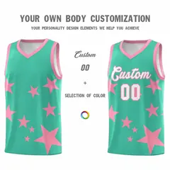Bright Green Light Pink Graffiti Star Print Basketball Jersey Sets 3
