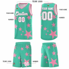 Bright Green Light Pink Graffiti Star Print Basketball Jersey Sets 5