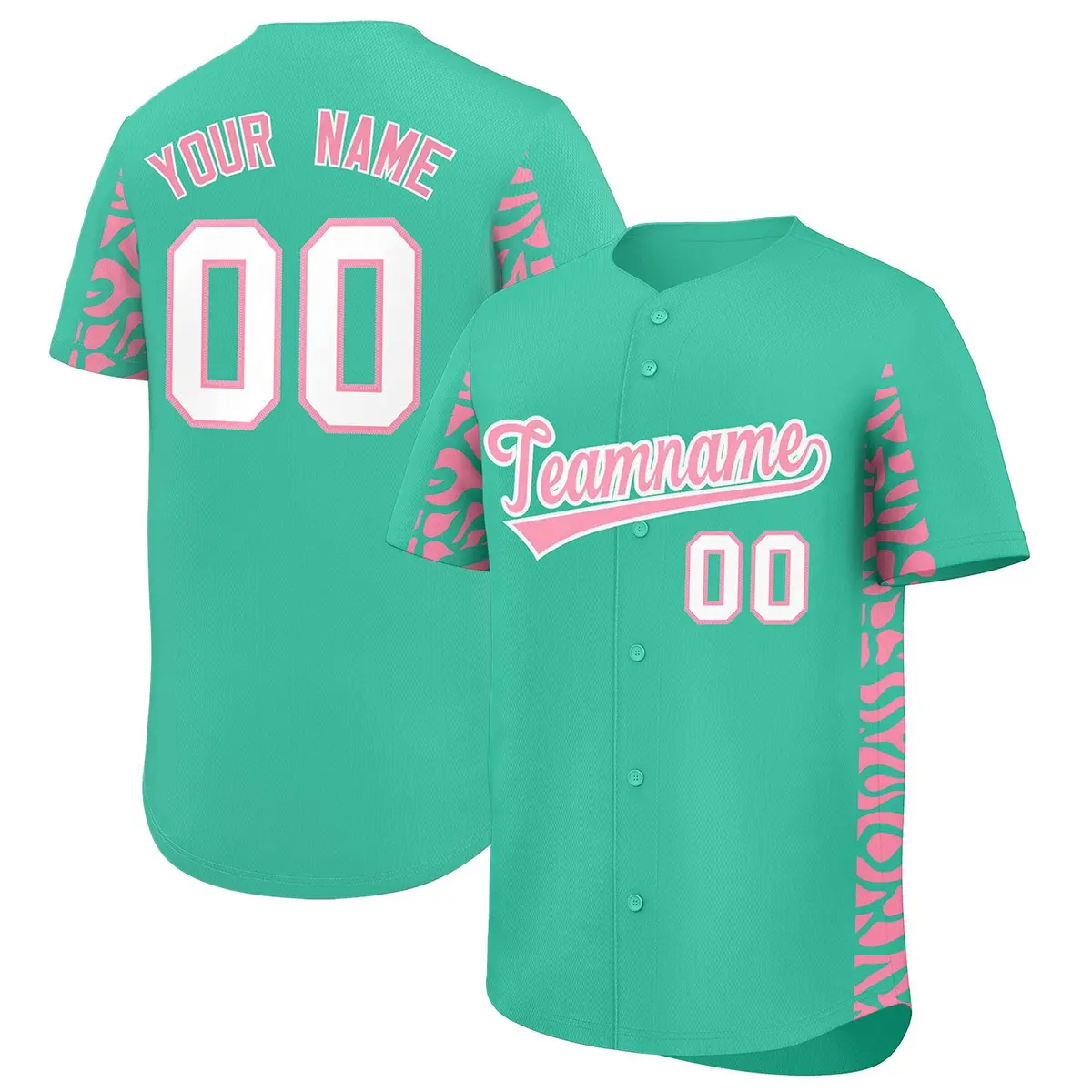Bright Green Light Pink Leopard Graffiti Side Baseball Jersey