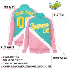 Bright Green Light Pink Raglan Letterman Baseball Jacket 2