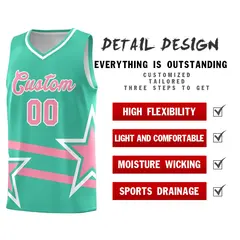 Bright Green Light Pink Star Pattern Double Lines Basketball Kits 2