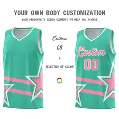 Bright Green Light Pink Star Pattern Double Lines Basketball Kits 3