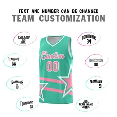 Bright Green Light Pink Star Pattern Double Lines Basketball Kits 4
