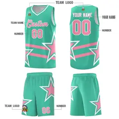 Bright Green Light Pink Star Pattern Double Lines Basketball Kits 5