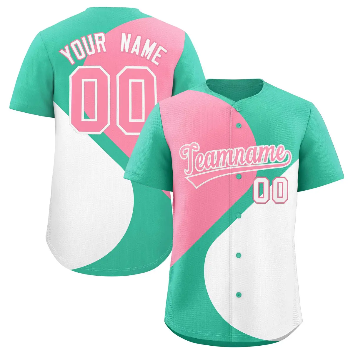 Bright Green Light Pink-White Color Block Half Heart Baseball Jersey