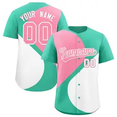 Bright Green Light Pink-White Color Block Half Heart Baseball Jersey 1
