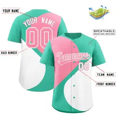 Bright Green Light Pink-White Color Block Half Heart Baseball Jersey 2