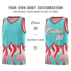 Bright Green Light Red Flame Hem Fashion Basketball Jersey 1