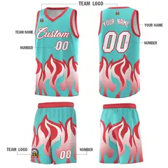 Bright Green Light Red Flame Hem Fashion Basketball Jersey 3