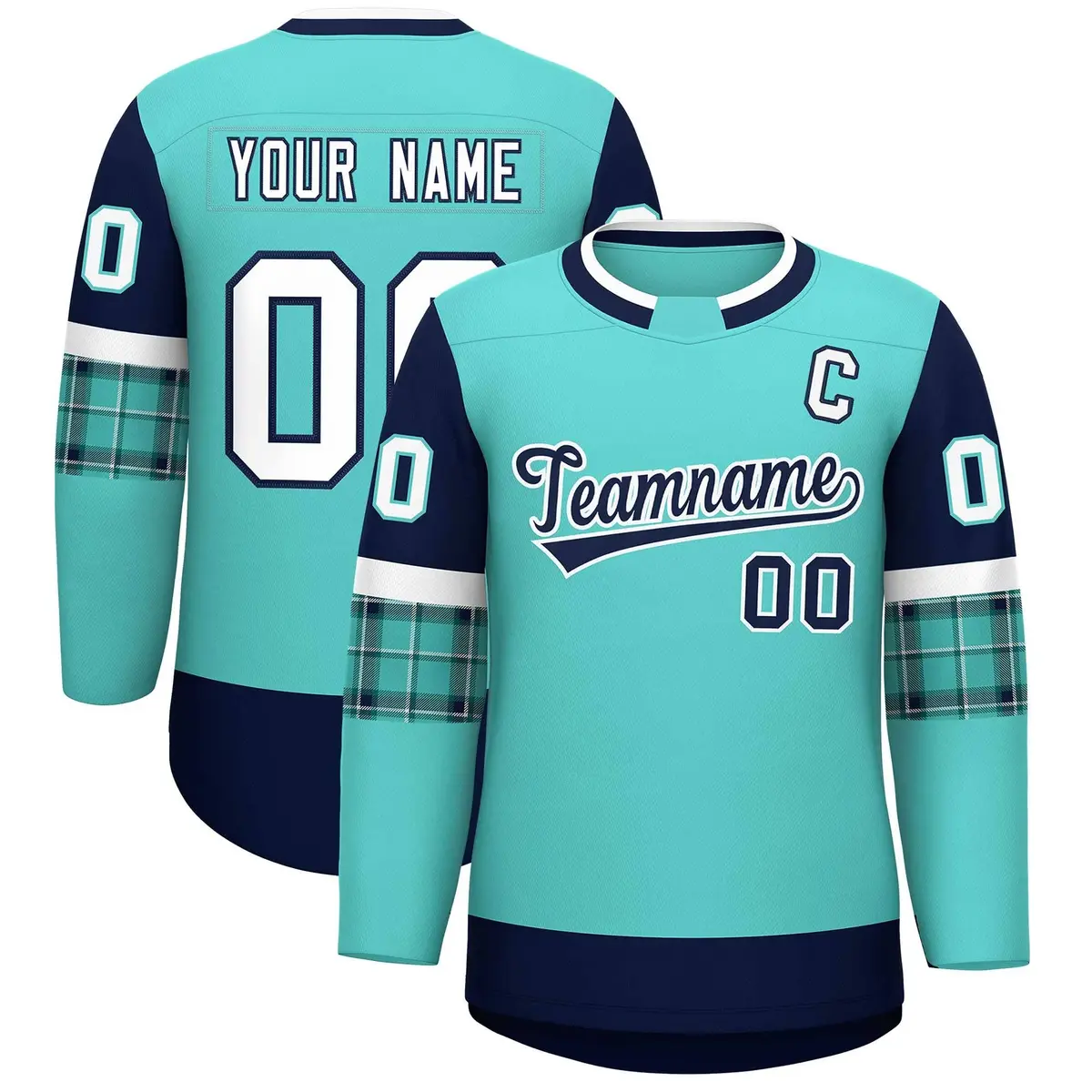 Bright Green Navy Raglan Round-Neck Hockey Jersey