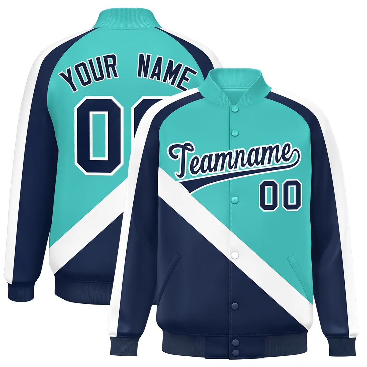 Bright Green Navy Raglan Varsity Letterman Baseball Jacket