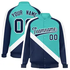 Bright Green Navy Raglan Varsity Letterman Baseball Jacket 1