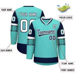Bright Green Navy-White Raglan Sleeves V-Neck Hockey Jersey 2