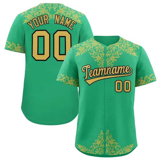 Bright Green Old Gold Baroque Style Baseball Jersey