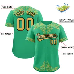 Bright Green Old Gold Baroque Style Baseball Jersey 2