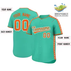 Bright Green Orange Color Block Side Dotted Line Baseball Jersey 2