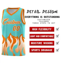 Bright Green Orange Flame Pattern Sports Basketball Jersey 2