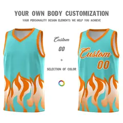 Bright Green Orange Flame Pattern Sports Basketball Jersey 3