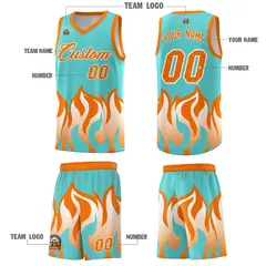 Bright Green Orange Flame Pattern Sports Basketball Jersey 5