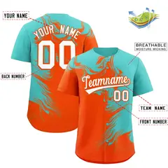 Bright Green Orange Ink Pattern Authentic Baseball Jersey 2