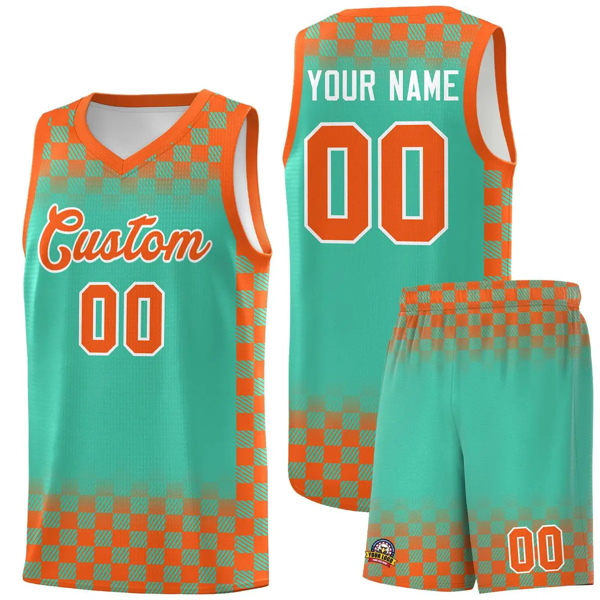 Bright Green Orange Plaid Basketball Jersey for Teams