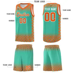 Bright Green Orange Plaid Basketball Jersey for Teams 5