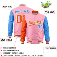 Bright Green Orange Powder Blue Varsity Letterman Bomber Jacket Full-Zip Raglan 2