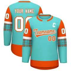 Bright Green Orange Raglan Round-Neck Hockey Jersey