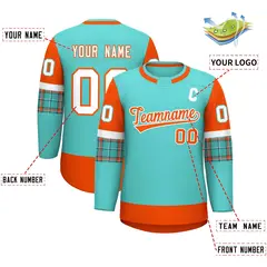 Bright Green Orange Raglan Round-Neck Hockey Jersey 2