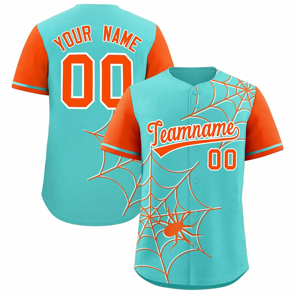Bright Green Orange Spider Web Raglan Baseball Jersey