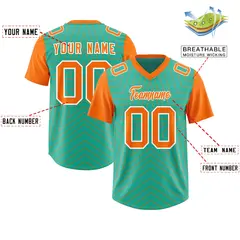 Bright Green Orange Star Pattern Raglan Sleeves Football Jersey 2