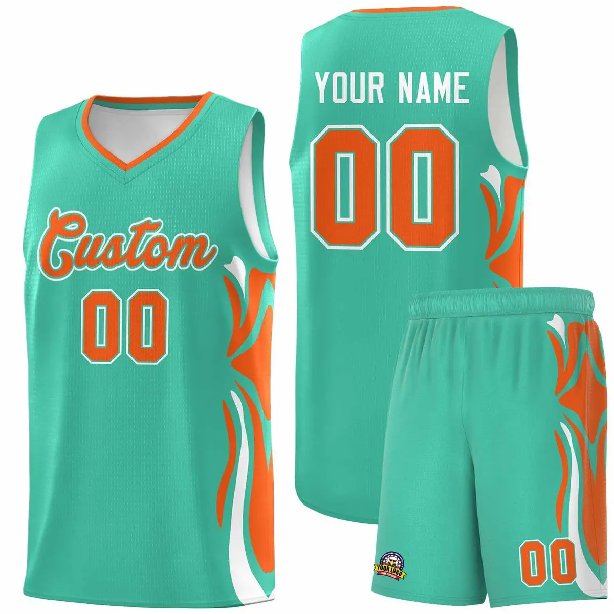 Bright Green Orange White Graffiti Side Curve Basketball Jersey Sets