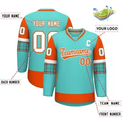 Bright Green Orange-White Raglan Sleeves V-Neck Hockey Jersey 2