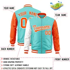 Bright Green Orange-White Varsity Full-Zip Raglan Letterman Bomber Jacket 2