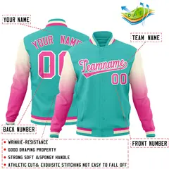 Bright Green Pink Cream Gradient Varsity Raglan Letterman Jacket 2